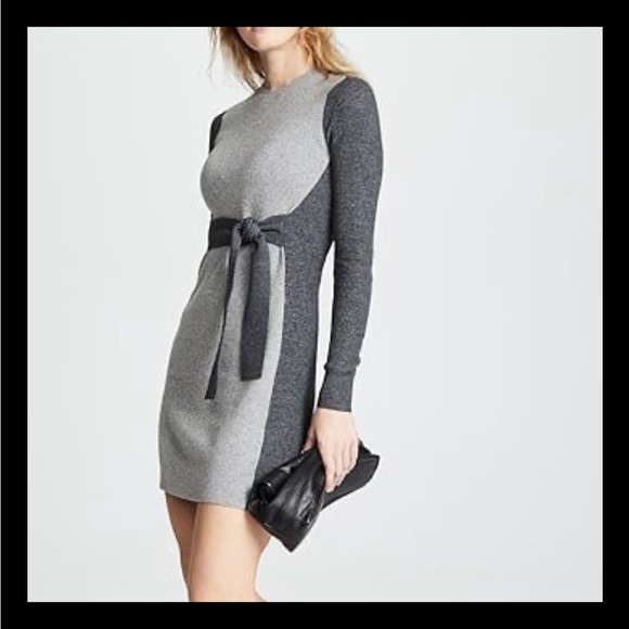 club monaco arnettie dress Club Monaco Arnettie Knit Sweater Dress Waist Tie Wool Bland Grey Sz M
